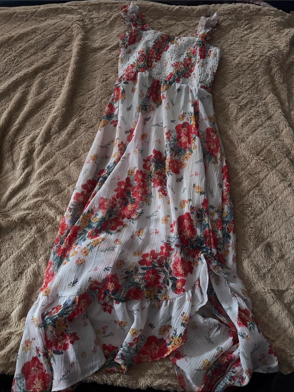 Maurices White Maxi Dress with Red Floral Print